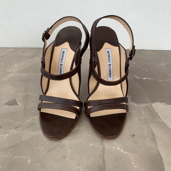Manolo Blahnik Brown Leather Strappy Sandals, 36.5 - Picture 7 of 14